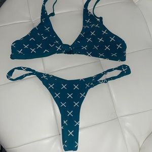 Boutine LA Green Logo Print Twist Top and Bottom
